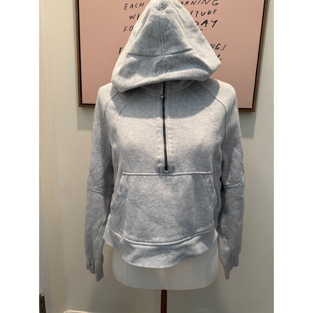 Lululemon‎ Scuba Hoodie Half Zip Cropped Gray Size M/L Oversized Funnel Neck - Picture 2 of 10